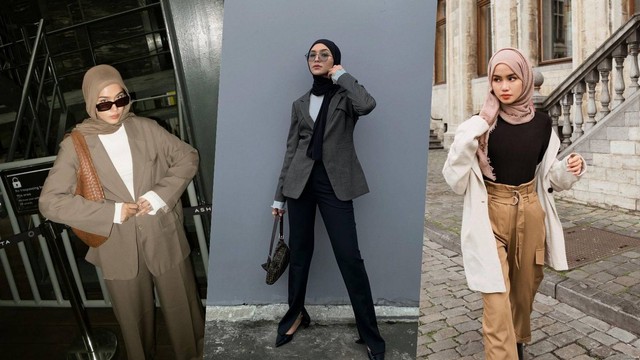 Tampil Vintage ala Academia Style untuk Perempuan Berhijab. Foto: Instagram/@anaoctarina, @sashfir dan @fitawww