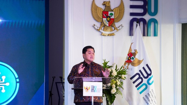 Menteri BUMN Erick Thohir pada peluncuran Holding Danareksa di Gedung Kementerian BUMN, Jakarta, Rabu (20/7/2022). Foto: Humas Kementerian BUMN