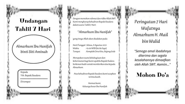 10 Contoh Undangan Tahlil 7 Hari, 40 Hari, dan 100 Hari Lengkap