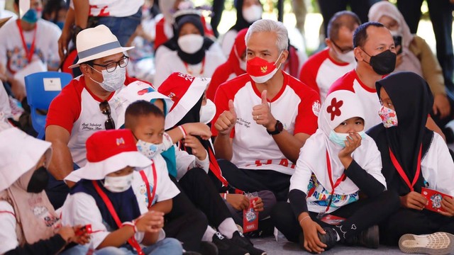 Ganjar Pranowo di acara Puncak peringatan Hari Anak Nasional (HAN) 2022 di kawasan Kebun Raya Bogor, Jawa Barat, Sabtu (23/7/2022). Foto: Dok. Istimewa