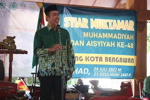 Ketua Syiar Mukatamr PDM Surakarta, Sukidi, menyampaikan sambutannya. (Sumber Foto: Risqi Sonjaya)