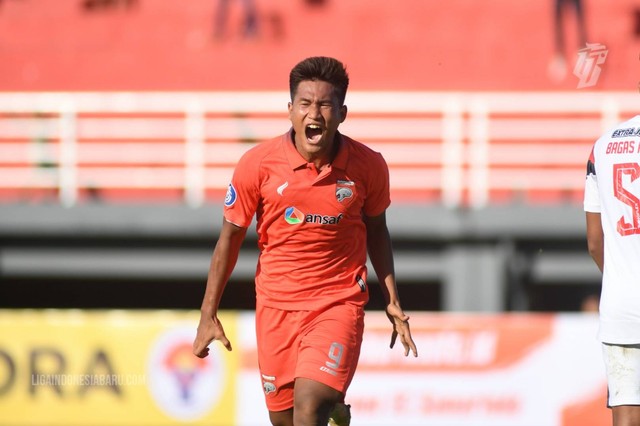 Selebrasi pemain Borneo FC saat melawan Arema pada pertandingan Liga 1 di Stadion Segiri Samarinda. Foto: Liga Indonesia Baru