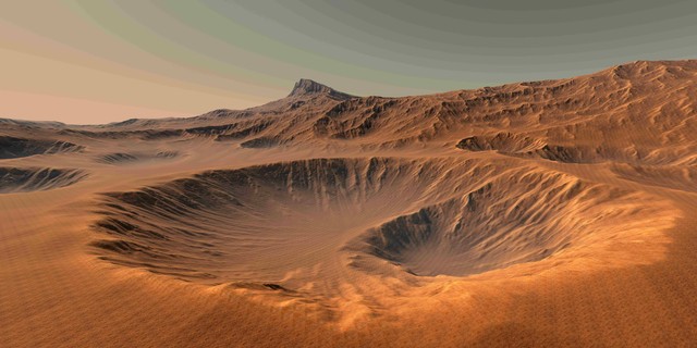 Ilustrasi kawah gunung berapi di Mars. Foto: Limbitech/Shutterstock