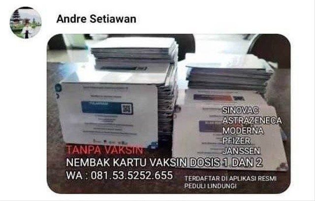Ramai Jasa Sertifikat Vaksin Tembak di Facebook Warga Batam (294996)
