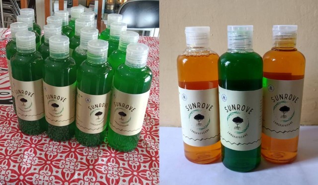 Produk Sunrove (Sabun Cuci Piring dari Daun Mangrove). Foto: Tim KKN-T IPB