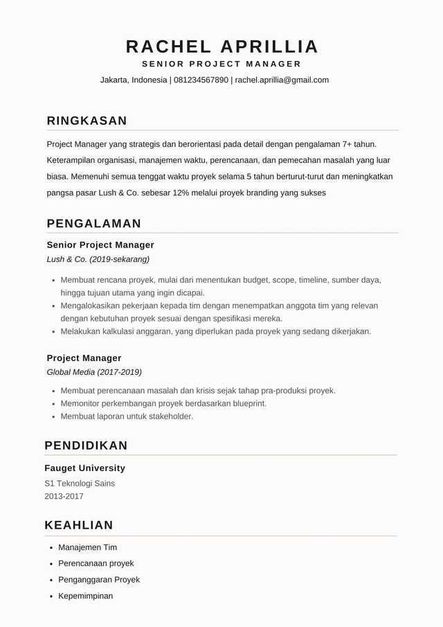 Cv Template Bahasa Indonesia Resume Template Cv Template One Page The