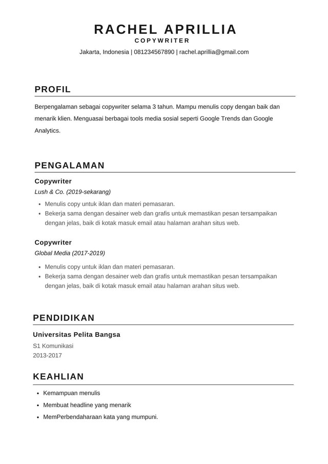 Contoh Cv Ats Friendly Bahasa Indonesia Agar Cepat Dipanggil Interview Kumparan Com