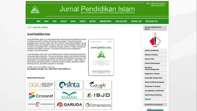 Hasil tangkap layang pada laman Jurnal Pendidikan Islam (JPI) https://journal.uinsgd.ac.id/index.php/jpi (Humas UIN SGD Bandung)