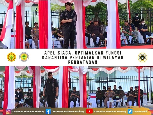 Jan S. Maringka saat mempimpin apel optimalisasi fungsi karantina di perbatasan