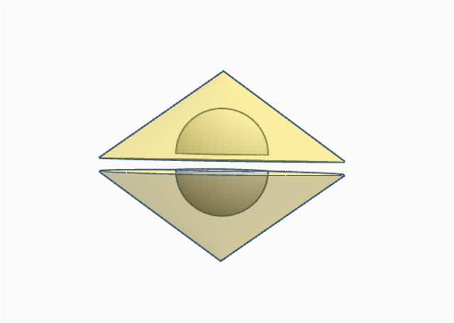 UFO di Pekanbaru berdasarkan model yang dibuat oleh Agus Rifani. Tampak berupa setengah bola yang ditangkupkan dan memancarkan plasma berbentuk kerucut yang menutupi bola tersebut. Gambar oleh Agus Rifani (2022) menggunakan aplikasi Tinkercad.