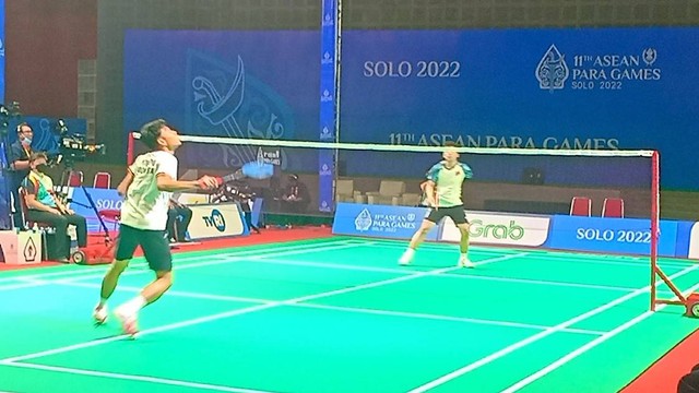 Pertandingan para badminton ASEAN Para Games 2022 di Edutorium Universitas Muhammadiyah Surakarta (UMS). FOTO: Agung Santoso