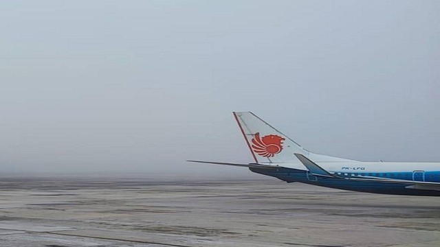 Pendaratan Pesawat Citilink dialihkan ke Batam karena kabut asap tebal di pekanbaru, Kamis, 4 Agustus 2022 (Foto: Istimewa)