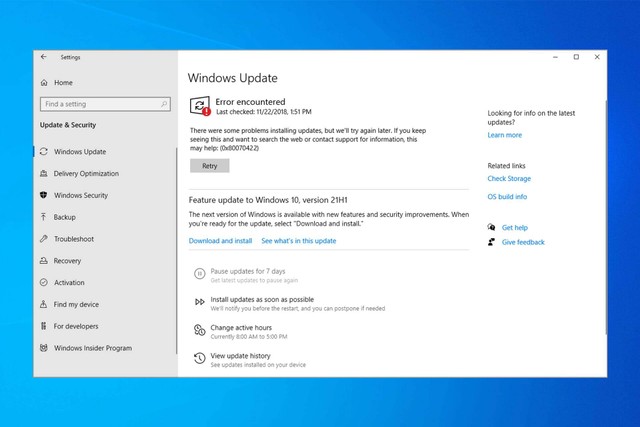 Tampilan Windows Update Error 0x80070422. Foto: Windows Report