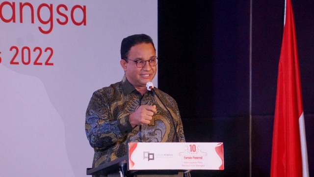 Gubernur DKI Jakarta Anies Baswedan di acara  10 Tahun Forum Pemred, Jumat (5/8/2022). Foto: Iqbal Firdaus/kumparan