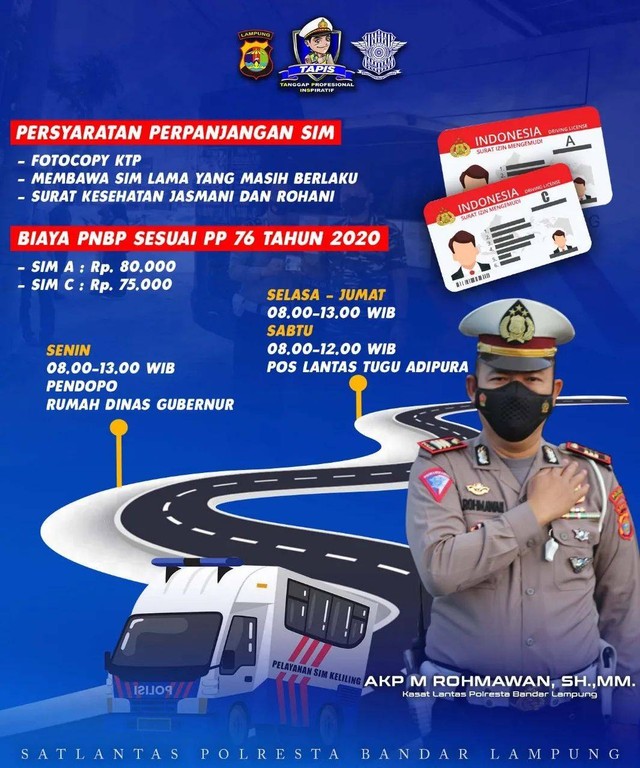 Jadwal perpanjangan SIM keliling Polresta Bandar Lampung di Kota Bandar Lampung. | Foto: Instagram @satlantaspolrestabalam