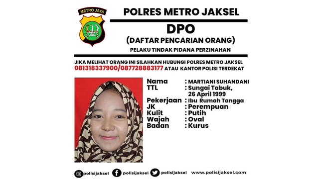 Surat DPO tersangka kasus perzinahan. Foto: Polres Metro Jaksel