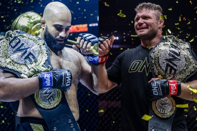 Arjan Bhullar (kiri) akan menghadapi Anatoly Malykhin dalam laga penyatuan gelar ONE Heavyweight di ONE 161. Foto: ONE Championship