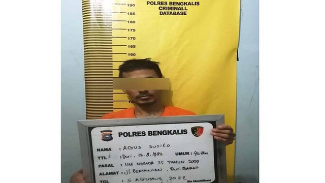 Polres Bengkalis menangkap warga Kecamatan Mandau, Kabupaten Bengkalis, diduga sebagai bandar narkotika jenis sabu (Foto: Istimewa)