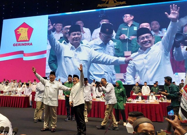 Ketum Gerindra Prabowo Subianto dan Ketum PKB Muhaimin Iskandar di Rapimnas Gerindra. Foto: PKB