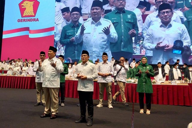 Ketum Gerindra Prabowo Subianto dan Ketum PKB Muhaimin Iskandar di Rapimnas Gerindra. Foto: PKB