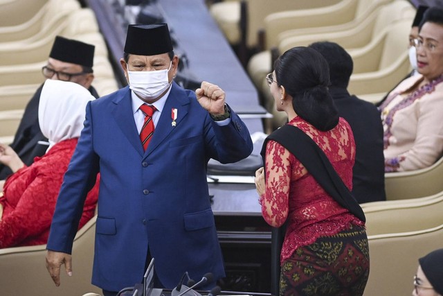 Menteri Pertahanan Prabowo Subianto menghadiri Sidang Tahunan MPR dan Sidang Bersama DPR-DPD Tahun 2022 di Gedung Nusantara, Kompleks Parlemen, Senayan, Jakarta, Selasa (16/8/2022). Foto: Galih Pradipta/ANTARA FOTO