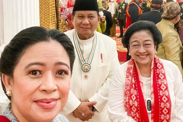Ketua DPR RI Puan Maharani swafoto bersama Menhan Prabowo Subianto dan Ketua Umum PDIP Megawati Soekarnoputri.  Foto: Instagram/@puanmaharaniri