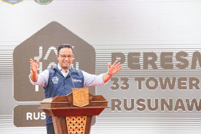Gubernur DKI Jakarta Anies Baswedan meresmikan 33 tower dan 7.421 unit Rumah Susun Sederhana Sewa (Rusunawa) di Rusunawa Penjaringan, Jakarta Utara, Kamis (18/8/2022). Foto: PPID DKI Jakarta