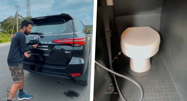 Modifikasi Toyota Fortuner punya toilet di kabinnya. Foto: dok. Revokids Vlog via Carscoops