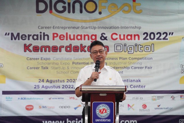 Wali Kota Pontianak Edi Rusdi Kamtono memberikan sambutan pada BSI Diginofest 2022. Foto: Dok. Prokopim Pemkot Pontianak