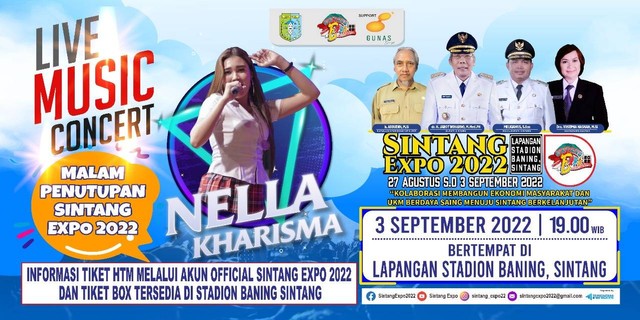 Baliho konser musik Nella Kharisma yang akan memeriahkan penutupan Sintang Expo tahun 2022. Foto: Dok. Istimewa