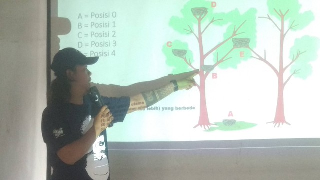 Erik Sulidra saat menerangkan materi tentang kelas sarang orangutan. (Foto : Istimewa/Yayasan Palung).