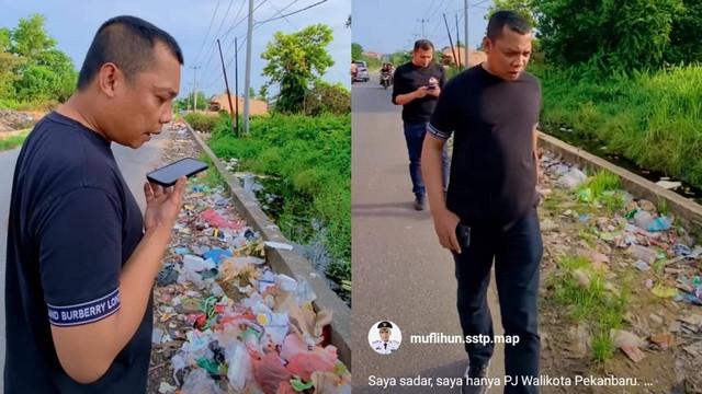 Pj Wali Kota Pekanbaru, Muflihun, sidak di lokasi tumpukan sampah (Foto: Instagram Muflihun)
