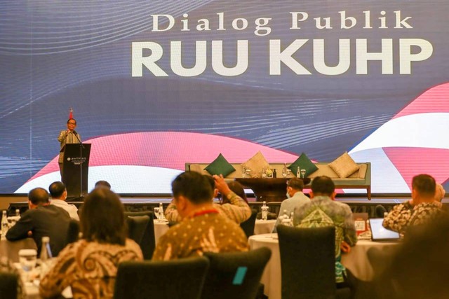Menko Polhukam Mahfud MD Dalam Agenda Diskusi Publik Pembahasan RKUHP, Rabu (7/9/2022). Foto: Humas Kemenko Polhukam
