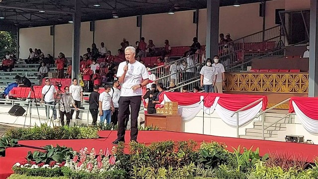 Gubernur Jawa Tengah, Ganjar Pranowo, dalam peringatan Haornas ke-39 di Stadion Sriwedari, Solo, Jumat (09/09/2022). FOTO: Fernando Fitusia