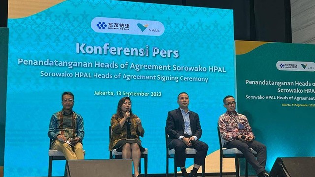 Penandatanganan Heads of Agreement Sorowako HPAL Vale Indonesia dan Zhejiang Huayou Cobalt Company (Huayou) di Jakarta, Selasa (13/9/2022). Foto: Fariza Rizky Ananda/kumparan