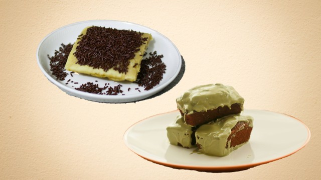 Perbedaan kue balok dan kue pancong. Foto: ridzkysetiaji dan Irvanth/Shutterstock