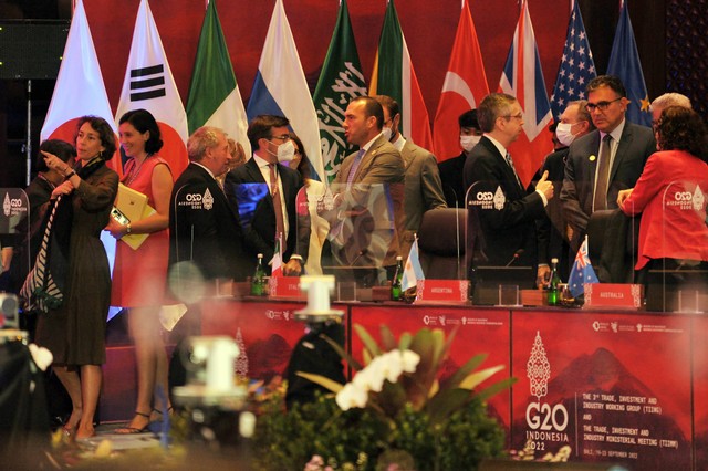 Pejabat setingkat Menteri, Pimpinan Organisasi dan delegasi menghadiri pertemuan G20 di Nusa Dua, Badung, Bali, Kamis (22/9/2022). Foto: Nyoman Hendra Wibowo/ANTARA FOTO