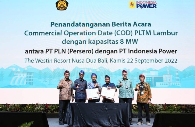 Seremoni beroperasinya PLTM Aek Sibundong dan PLTM Lambur, di Nusa Dua Bali, Kamis (22/9/2022).  Foto: PLN