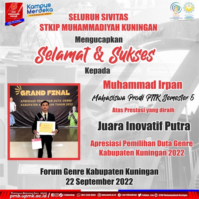 Dokomentasi Flyer: Juara Duta Genre Kabupaten Kuningan Mahasiswa STKIP Muhammadiyah Kuningan (UPMK)