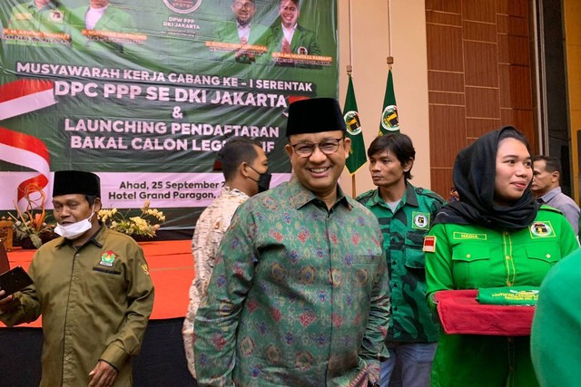 Anies Baswedan menghadiri acara penutupan Musyawarah Cabang DPW PPP DKI Jakarta, Minggu (25/9). Foto: Luthfi Humam/kumparan