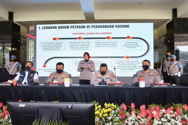 Kapolda Jawa Tengah, Irjen Pol Ahmad Luthfi saat menjelaskan kronologi ledakan paket petasan yang terjadi di Asrama Polisi Sukoharjo, Senin (26/9). Foto: Dok. Humas Polda Jateng