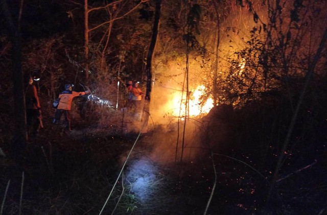 Peristiwa kebakaran hutan dan lahan (karhutla) di Gunung Ciremai Kabupaten Kuningan, Jawa Barat, pada September 2022 tercatat seluas 138,34 hektare. (Foto: BTNGC Kuningan)