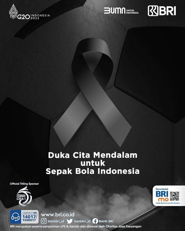 BRI berikan ucapan duka cita untuk sepak bola Indonesia menganai Tragedi di Panjuruhan. Foto: Dok: BRI