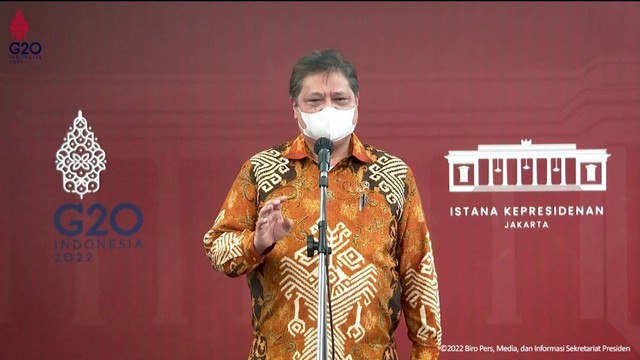 Menteri Koordinator Bidang Perekonomian, Airlangga Hartarto, saat keterangan pers virtual mengenai kesiapan KTT G20 di Bali, Senin (3/10/2022). Foto: Dok. Istimewa