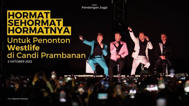 Westlife saat tampil di hadapan ribuan penonton di Candi Prambanan tanpa lighing dan LED screen. Foto: Rajawali Indonesia/Repro: Arif UT 