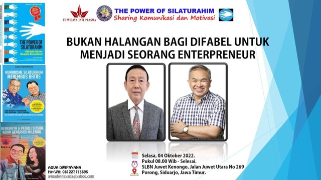 Dr Aqua Dwipayana, sharing komunikasi dan motivasi dengan para difabel untuk menjadi seorang entrepreneur. dok