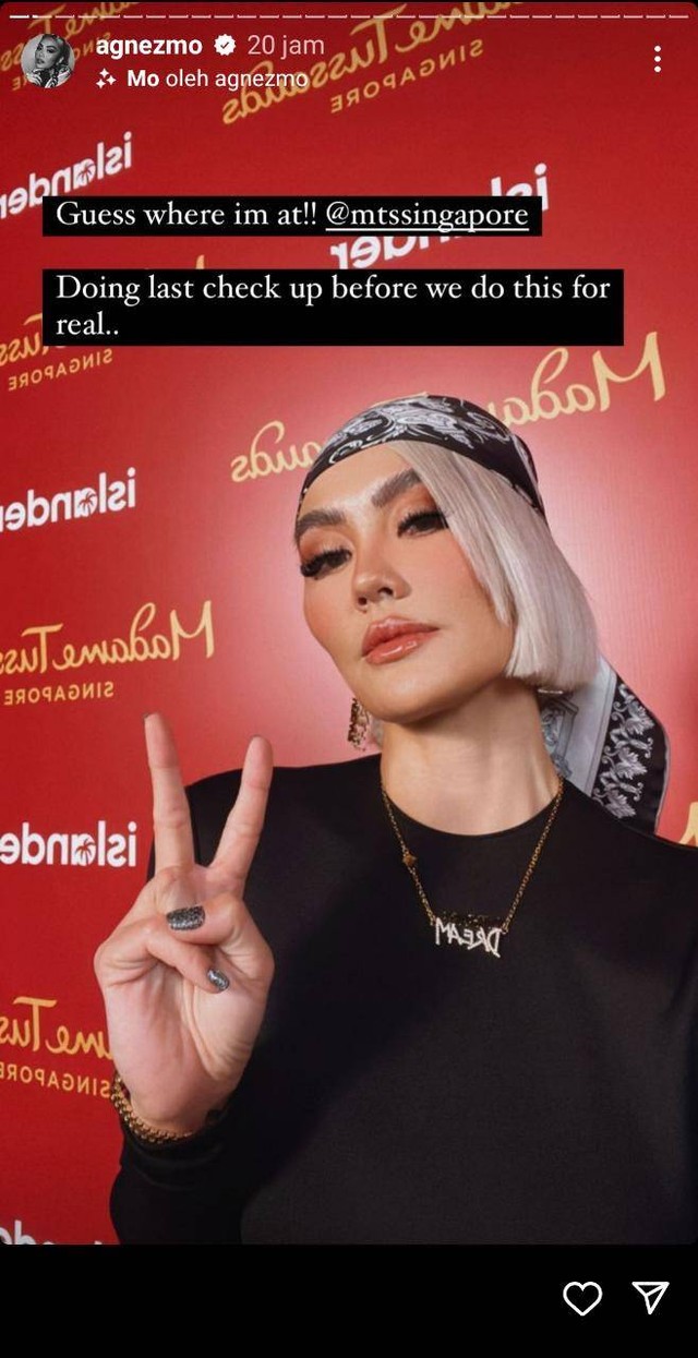 Agnez Mo hendak mengungkap patung lilinnya di Madame Tussauds Singapura. Foto: Instagram @agnezmo