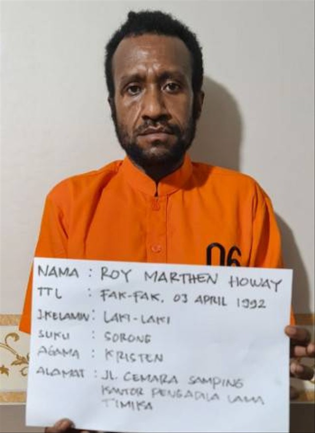 Roy Howay yang diduga terlibat dalam pembunuhan dengan mutilasi di Timika. (Foto Humas Polda Papua)