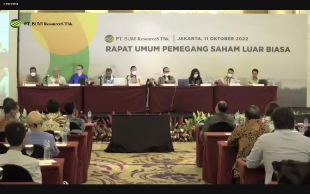 Suasana Pelaksanaan RUPSLB BUMI Resources terkait masuknya Salim Grup sebagai investor, Selasa (11/10). Foto: Dok. Istimewa