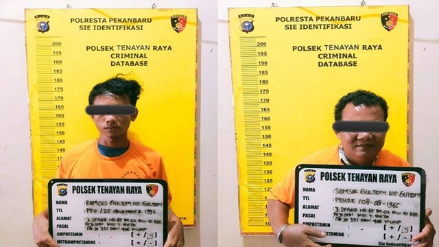 Ramces Gultom dan Samsir Gultom diamankan di Polsek Tenayan Raya, Kota Pekanbaru, Riau (Foto: Dok. Polsek Tenayan Raya)